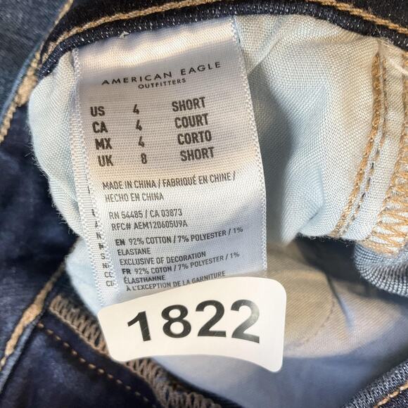 American Eagle Women Jeans 4 SHORT Dark Blue Denim Super Stretch Skinny Button - Picture 3 of 11